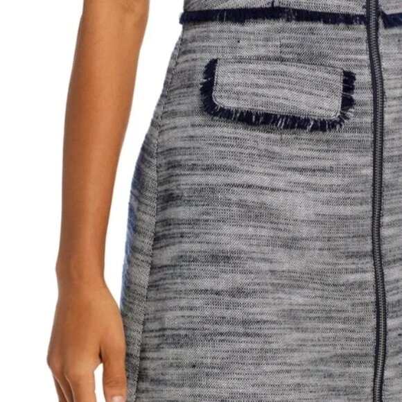 365$ Cinq à Sept Square Neck Front Zipper Odie Mini Dress Size 12 Navy Ivory - Picture 5 of 5